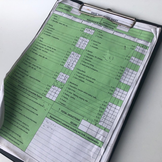 CLIPBOARD, Drive Test Score Sheet